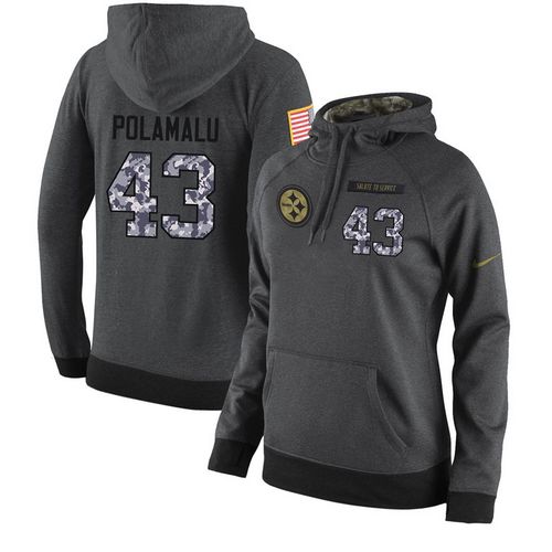 NFL Women's Nike Pittsburgh Steelers #43 Troy Polamalu Stitched Black Anthracite Salute to Service Player Performance Hoodie